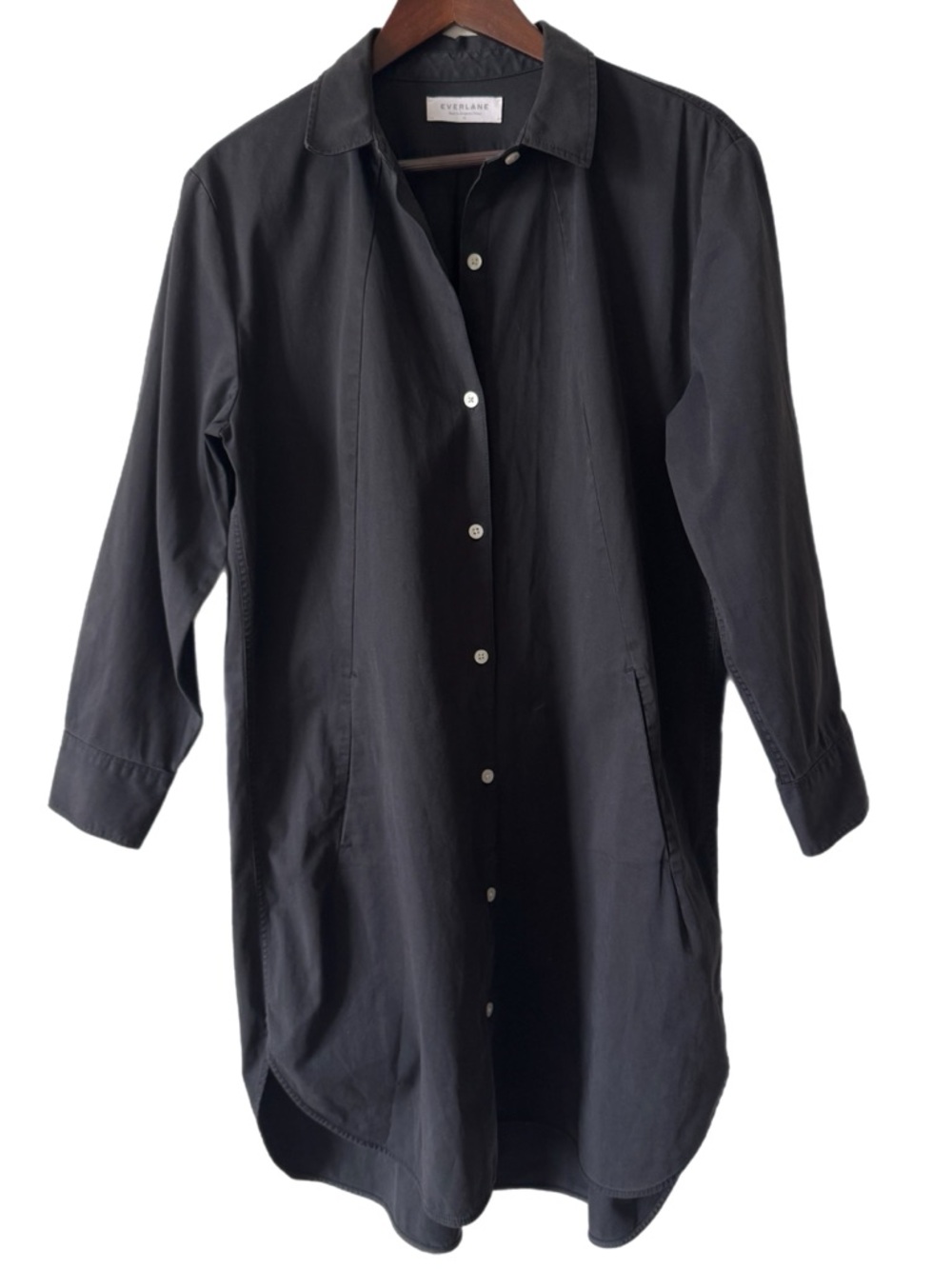EVERLANE Black Shirtdress Quiet Luxury Minimalist Neutral Lagenlook Sz 12